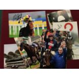 Selection of various 12.8inch colour prints signed by jockeys including Olivier Peulier, Oisin