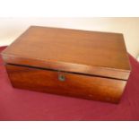 19th C mahogany travelling writing box with hinged lid revealing sloped front and fitted interior,