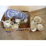 Large selection of Victorian and later ceramics in two boxes including jelly moulds, pestle &