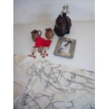 Ceramic pin cushion doll with silk work dress, a Art Nouveau silver hallmarked picture frame, two