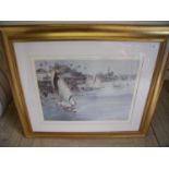 Large gilt framed and mounted Russell Flint print signed lower right depicting various boating