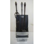 Alloy coal scuttle and a set of 19th/20th C steel fire irons