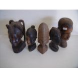 Selection of carved wood African style busts and figures (5)