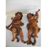 Pair of painted carved musical cherubs (approx. 52cm high)