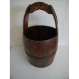 Early - mid 20th C elm well type bucket with wrought metal straps (58cm high)