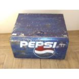 Pepsi advertising rectangular cool box with hinged lift up lid and bottle opener to the front (