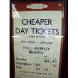 Framed and mounted British Railways advertising poster for "Cheaper Day Tickets Third Return Hull-