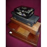 Group of seven boxes suitable for pistol cases including Victorian and later mahogany, oak & leather