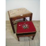 Edwardian mahogany stool with wave moulded legs & tapestry seat and a Victorian mahogany foot