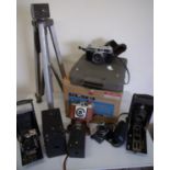 Selection of various assorted cameras, cased portable typewriter, a Elmo K-100 SM projector etc