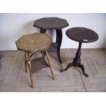 Early 20th C carved wood two tier occasional table, Victorian wine table and a bamboo occasional