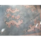 Blue ground Chinese washed woollen rug decorated with dragons (200cm in length)