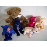 Russ vintage teddy bear with scarf an five assorted Beanies Bears & pig (6)