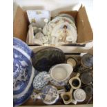 Two boxes of various assorted ceramics including steins, Toby jugs etc