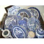 Large selection of blue & white ceramics including wedgewood in one box