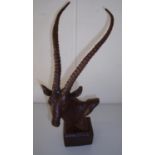 Cast metal bust of a Ibex on rectangular base (46cm high)