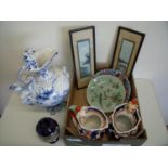 20th C hand painted Rococo style delft ewer, a 19th C Imari dish, a pair of Victorian Chinese