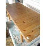 Modern pine rectangular extending dining table on turned supports with additional leaf (minimum