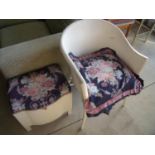 White painted Lloyd Loom type armchair and a storage box (2)