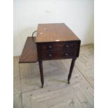 19th C mahogany Pembroke style table, one side concealing a storage compartment