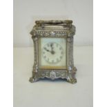 Silver plated Waterbury Clock Co carriage type clock (12cm high)