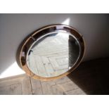 1920/30s circular bevelled edge wall mirror with rose tinted border (diameter 61cm)