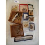Watch spider key, pocket knife, various fobs including 9ct gold York Charity Cup Winners 1923-4,