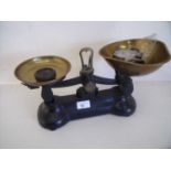 Set of cast metal and brass kitchen scales