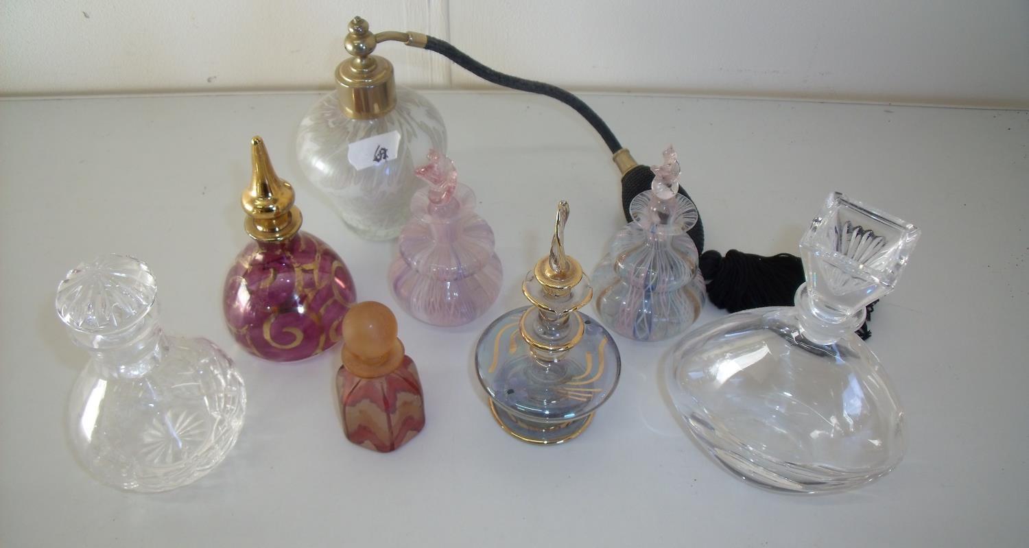 Collection of eight glass scent bottles