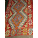 Rectangular vegetable dye wool Choki Kilim runner rug (200cm x 62cm)