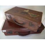 Vintage brown leather suitcase and another similar (2)