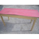 Victorian rectangular pine prep table with later added Formica top on square supports (66cm x