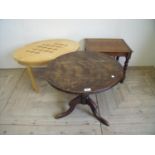 Early 19th C circular walnut occasional table with pedestal base, an oak barley twist occasional