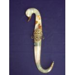 Decorative Indo Persian Jambiya style knife with 5 1/4 inch single edge tapering blade the handle