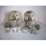 Pair of carved alabaster book ends in the form of owls