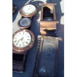 Early 20th C walnut veneered and inlaid drop dial mantel clock by Jerome's, another walnut cased