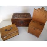 Early 20th C carved Chinese box, an Edwardian golden oak box and a 19th C candle box