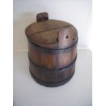 Iron bound and coopered oak bucket/pail of tapering form with lift of lid (38cm high)