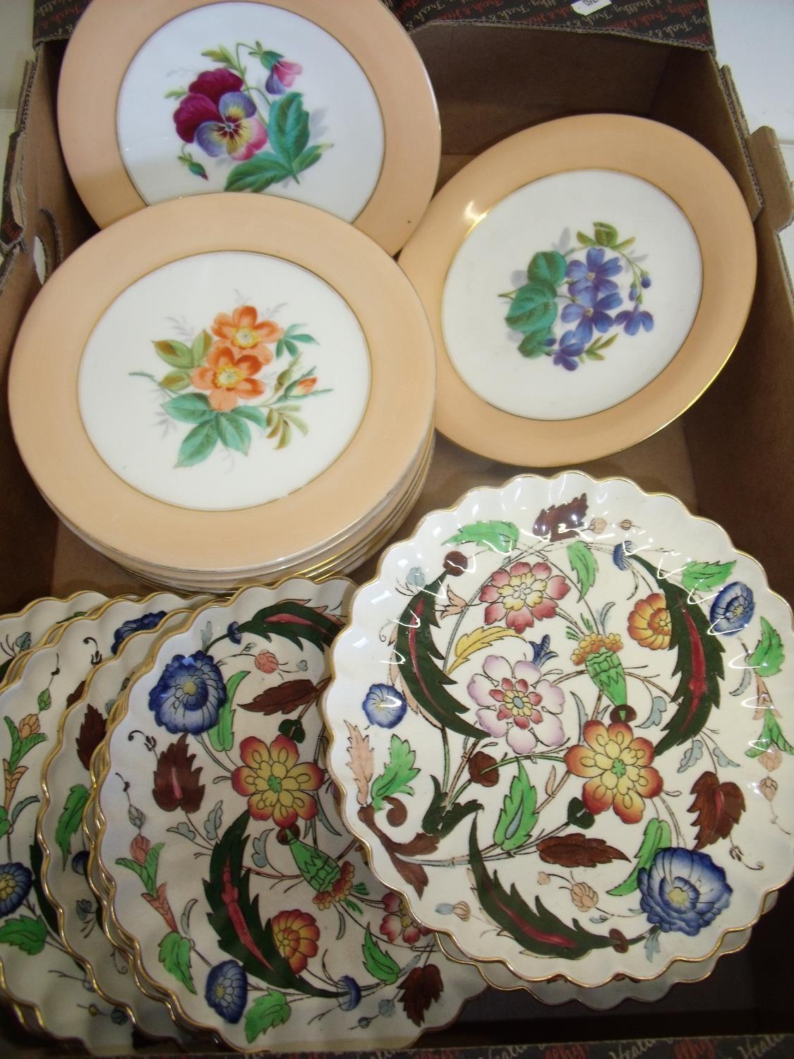 Two Victorian hand painted dessert services, each with two pedestal dishes