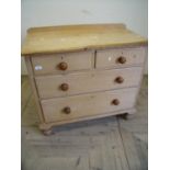 Small Victorian pine chest of two short above two long drawers on turned supports (90cm x 46cm x