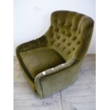 Mid 20th C armchair in green Velo fabric with a buttoned back