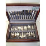 Mahogany cased canteen, Arthur Price of England, six places silver plated cutlery set