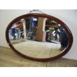 Early 20th C bevelled edge over mirror with mahogany beaded frame (width 83cm0