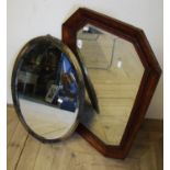 1920/30s oak framed bevelled edge wall mirror and another similar oval mirror (2)