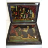 Pair of 19th C pictures on glass depicting David Praising God and Nathan Reproving David (2) (43cm x