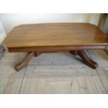 Heavy oak coffee table with stretcher base