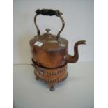 Victorian copper kettle with turned ebonised wood handle and heated samovar type base, with twin