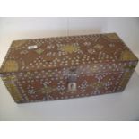 Eastern style hardwood rectangular box with brass mounts, studded detail and hinged lid (51.5cm x