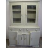 1930s side cabinet with later cream painted detail with two upper glazed cupboard doors above two