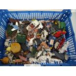 Small selection of die cast vehicles and various Britains plastic farm animals and accessories